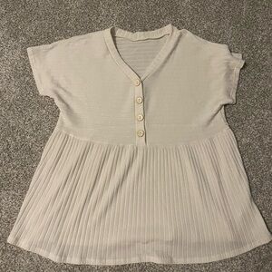 Cream Button-Down Pleated Top